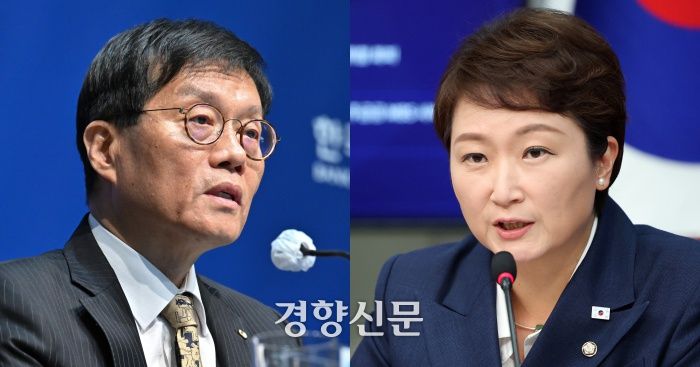 이창용 한국은행 총재(왼쪽)와 이언주 더불어민주당 최고위원. 사진공동취재단·박민규 선임기자