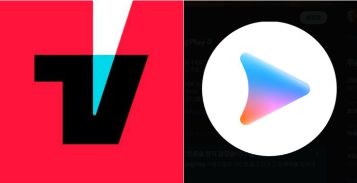 국내 OTT(온라인동영상서비스) 티빙(좌)과 쿠팡플레이(우) 로고. 엑스 공식 계정 갈무리