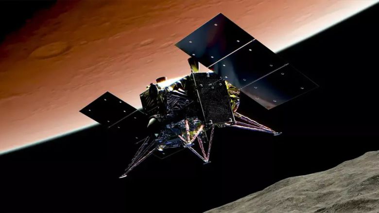 일본 우주항공연구개발기구(JAXA) 탐사선이 화성 위성 ‘포보스’로 접근하는 상상도. 내년 10월 발사될 예정이다.  JAXA 제공