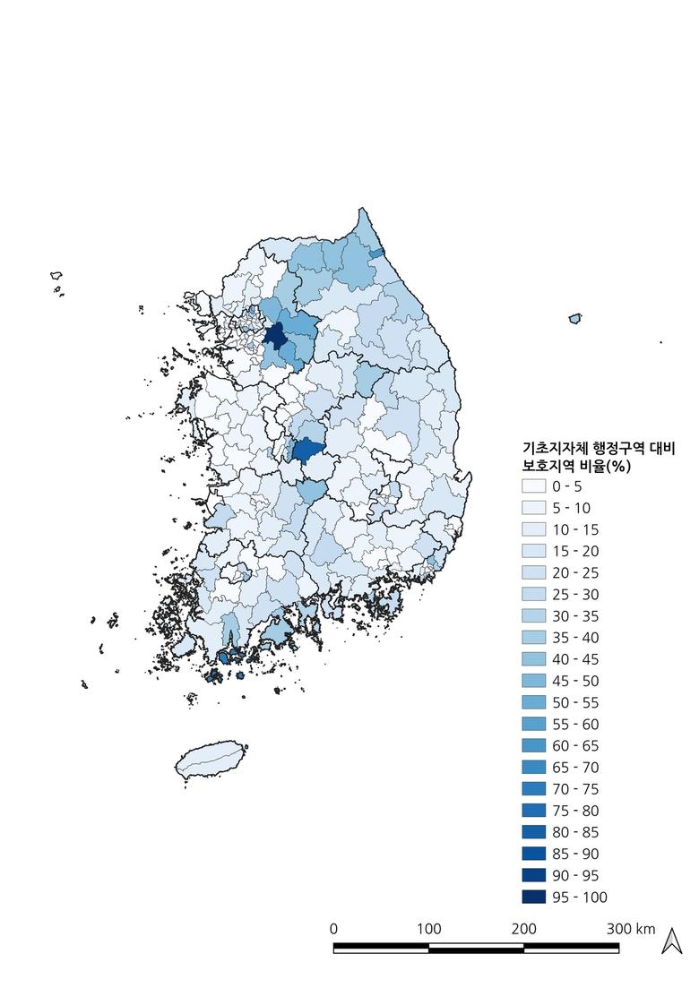 기초지자체별 행정구역 대비 보호지역 비율. 풀씨행동연구소 제공