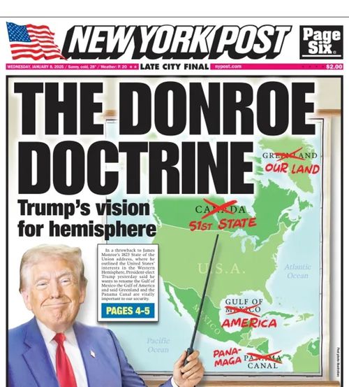 도널드 트럼프 미국 대통령이 지난해 1월8일(현지시간) 사회관계망서비스(SNS) 트루스소셜에 게시한 뉴욕포스트 1면 사진. 도널드 트럼프 트루스소셜 계정 갈무리.