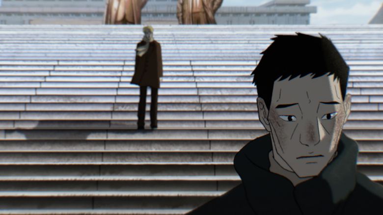 영화 <광장>의 한 장면. 스웨덴 대사관 서기관 이삭(왼쪽)과 명준. 스튜디오 디에이치엘 제공