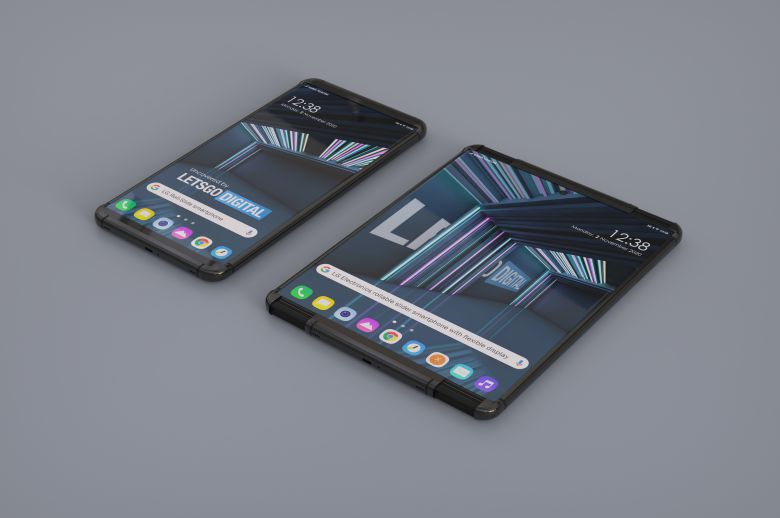LG전자가 내년 상반기에 내놓을 것으로 에측되는 롤러블(말리는) 스마트폰 제품 렌더링(컴퓨터 그래픽 이미지).레츠고디지털 제공
