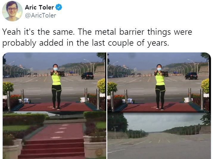 쿠데타 도중 에어로빅을 춘 미얀마 여성. 트위터