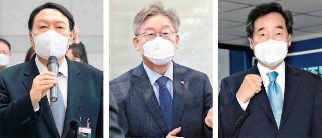 - 윤석열 전 검찰총장(왼쪽부터)·이재명 경기도지사·이낙연 더불어민주당 상임선대위원장. 사진공동취재단·뉴스1