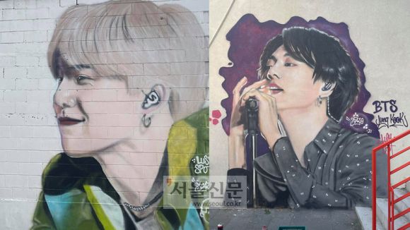 해망로 146-49번지에 그려진 슈가와 경촌안3길 49번지에 그려진 정국 모습.