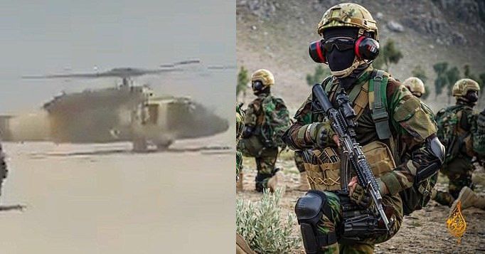 시험비행 중으로 보이는 블랙호크와 탈레반 바드리 313 부대원.