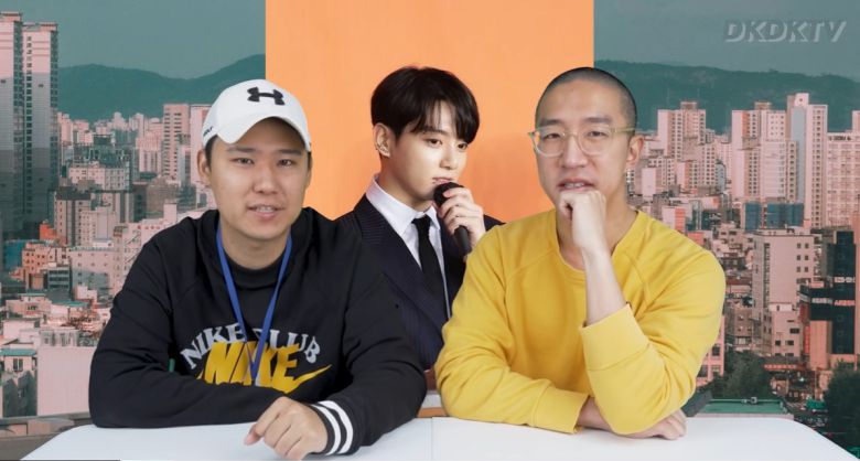 케이팝 전문 채널 DKDKTV의 김경수(왼쪽)·김동겸씨가 방탄소년단 관련 뉴스를 전하는 장면. DKDKTV 유튜브 캡처