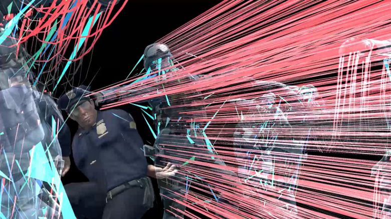 히토 슈타이얼, 소셜심, 2020, 단채널HD비디오, 18분 19초, 라이브 컴퓨터 시뮬레이션 댄싱 마니아, 가변크기, 작가, 앤드류크랩스 갤러리 뉴욕, 및 에스더 쉬퍼, 베를린 제공