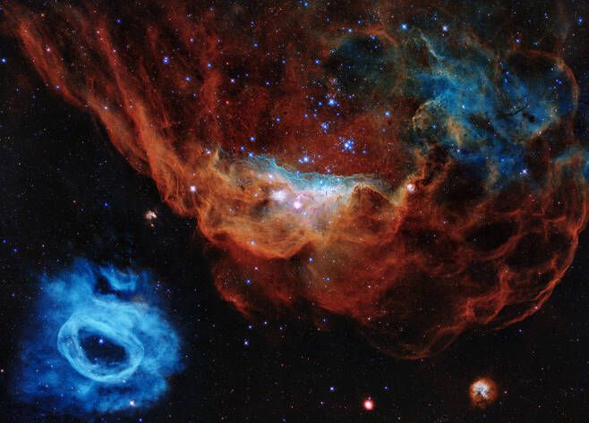 NASA가 지난해 발사 30주년을 자축하며 공개한 사진. 수많은 별들이 태어나는 아름다운 성운인 NGC 2014(사진 오른쪽)와 이웃한 NGC 2020(사진 왼쪽)의 모습을 담고있다