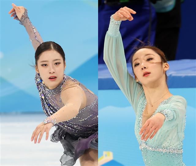 유영?김예림 ‘동계올림픽 성공적 데뷔’ - 유영(왼쪽)과 김예림이 15일 오후 중국 베이징 수도실내체육관에서 열린 2022 베이징 동계올림픽 피겨 여자 싱글 쇼트프로그램 경기에서 각각 6위와 9위를 차지하며 프리스케이팅 진출이 확정됐다. 2022.2.15 뉴스1