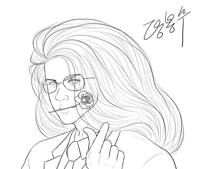 웹툰 작가가 자신을 그린 캐리커처. 웹툰 캐릭터와는 거리가 있다.