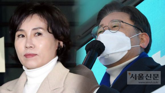 이재명 더불어민주당 대선 후보 부인 김혜경씨. (왼쪽). 연합뉴스DB, 선거운동 유세 중인 이 후보. (오른쪽). 서울신문DB.