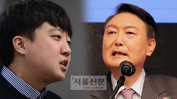 이준석 국민의힘 대표(왼쪽), 윤석열 대선 후보(오른쪽). 서울신문DB.