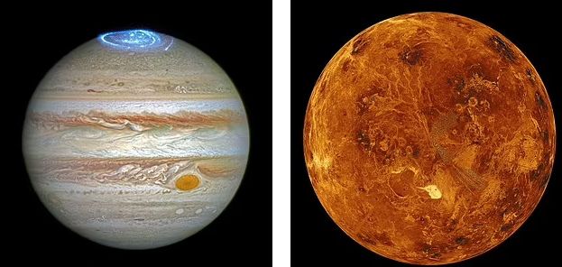 왼쪽은 목성, 오른쪽은 금성