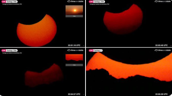 지난달 30일 칠레 지상에서 관측된 부분일식의 모습