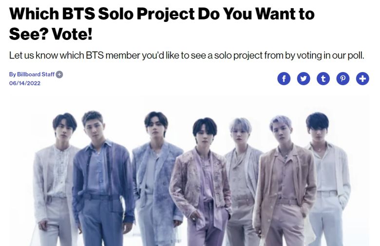 - 솔로활동이 보고싶은 BTS 멤버 투표를 올린 빌보드.