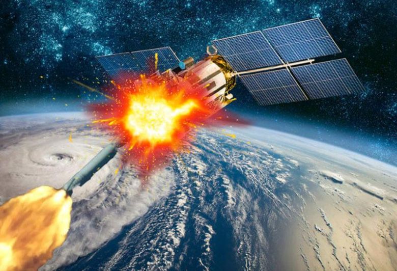 위성요격 미사일이 위성과 충돌하는 모습을 그린 상상도