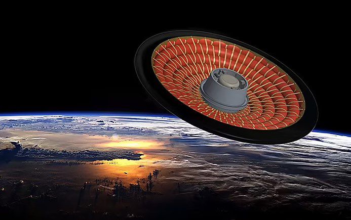 NASA가 개발한 ‘지구 저궤도 비행 테스트를 위한 팽창식 감속기’의 그래픽 이미지.