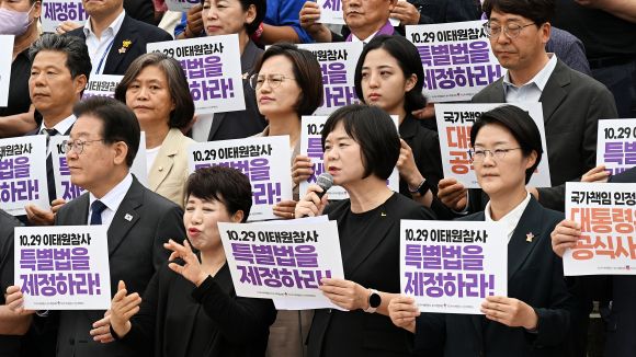 이정미 정의당 대표가 7일 서울 여의도 국회에서 열린 10.29 이태원 참사 진상규명 특별법 제정 촉구 유가족 농성 시작 기자회견에서 발언을 하고 있다. 2023.6.7 오장환 기자