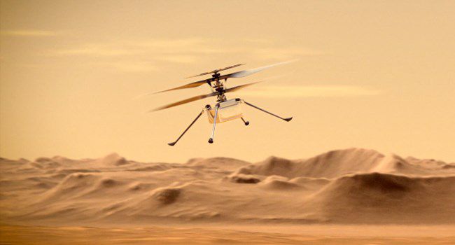 화성 하늘을 나는 인저뉴어티의 그래픽 이미지