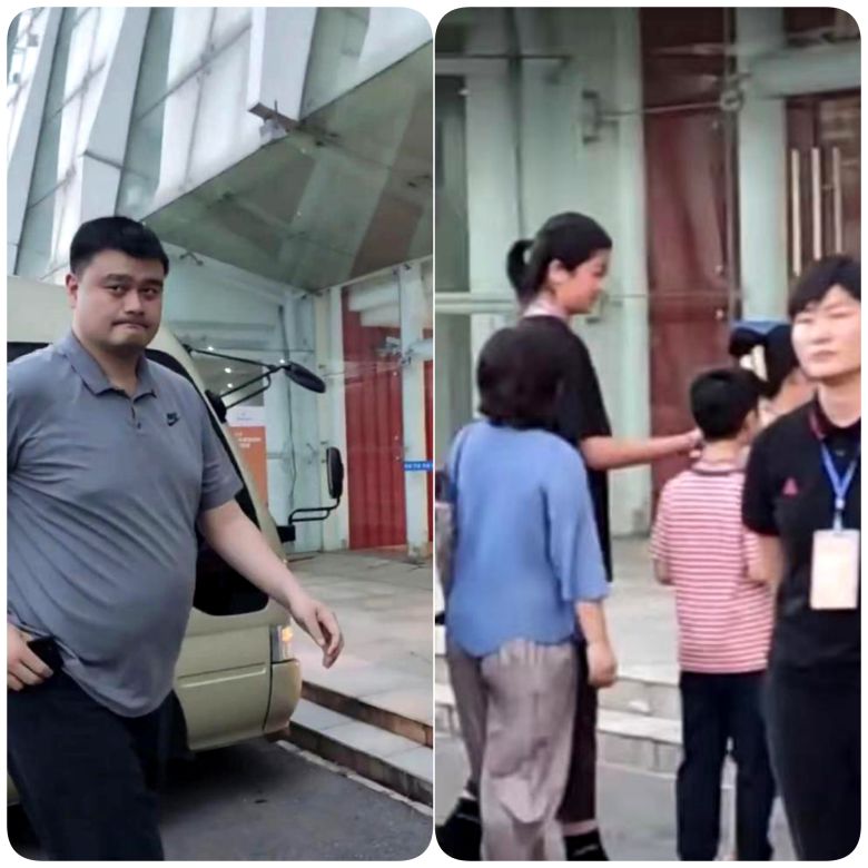 야오밍과 동행했던 올해 13세의 딸 야오친레이(오른쪽 사진)는 신장이  190cm를 넘어 주변에 있던 성인들보다도 큰 키로 주목받았다.