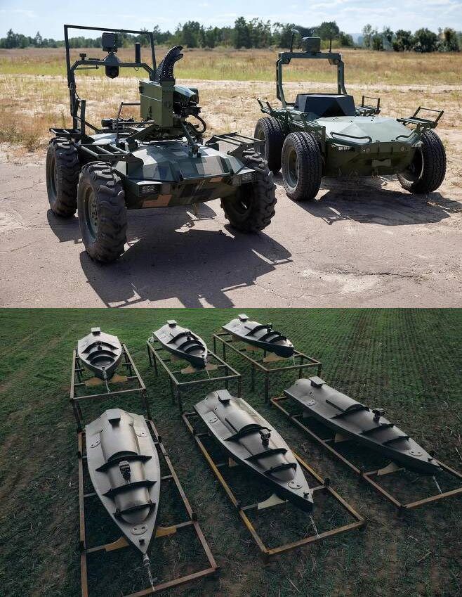 우크라이나가 개발한 육상드론과 해상드론의 모습