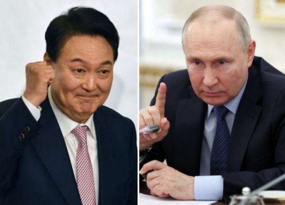 왼쪽 윤석열 대통령, 오른쪽 블라디미르 푸틴 러시아 대통령 자료사진