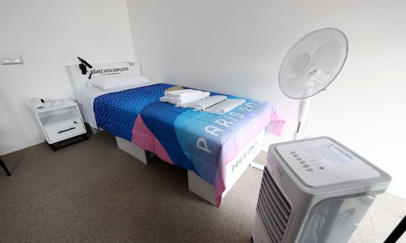 파리올림픽 선수촌의 골판지 침대 - 23일(현지시간) 파리 생드니에 위치한 2024 파리 올림픽 선수촌 내 한국대표팀 숙소가 공개됐다. 2024.7.24 연합뉴스