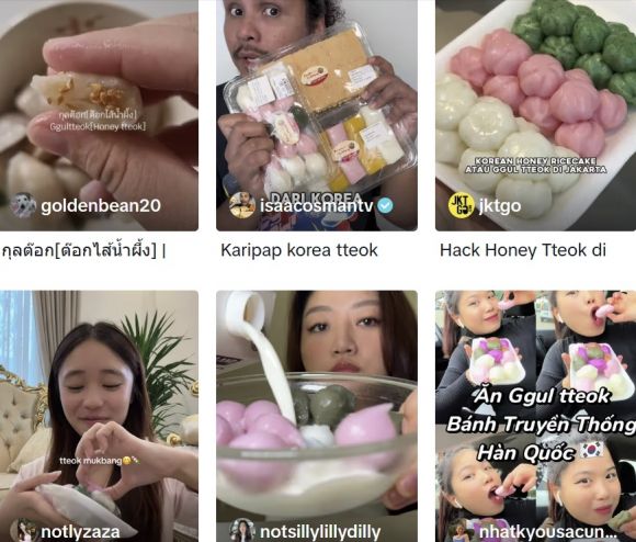 꿀떡을 소개하고 있는 해외 인플루언서들. 틱톡 캡처