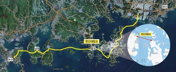 남해안 아일랜드 하이웨이 개요와 한산대첩교 위치. 서울신문DB