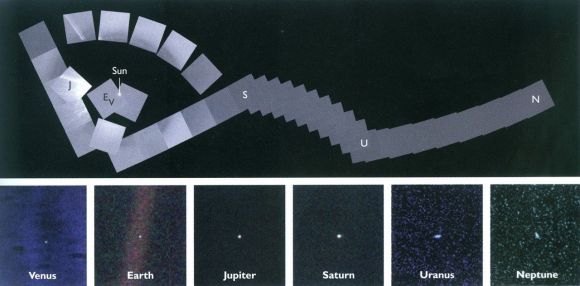 보이저 1호가 촬영한 태양계 가족사진. NASA/JPL-Caltech