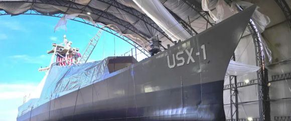 최근 진수된 미 해군의 중형 무인 수상함(USV). 다르파 제공