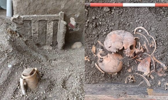 ‘헬레와 프릭소스’에서 발견된 침대 프레임과 유골. Pompeii Archaeological Park