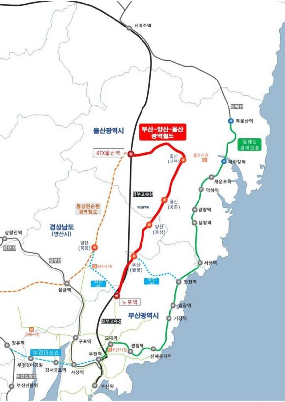 ‘부산~양산~울산 광역철도’ 위치도/부산시 제공