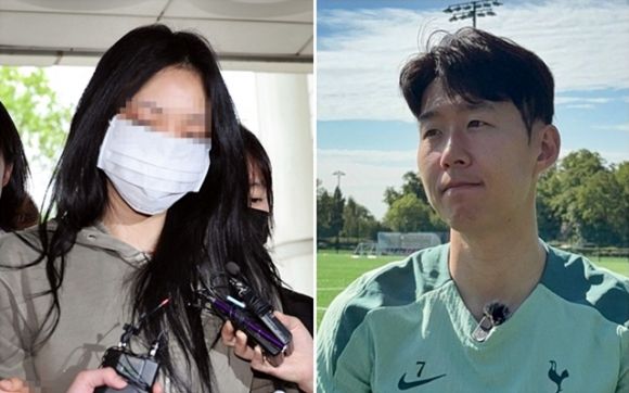 축구 국가대표팀 주장 손흥민의 아이를 임신했다고 주장하며 손씨에게 돈을 뜯어내려 한 20대 여성 양모씨가 17일 영장실질심사를 받기 위해 서울중앙지법에 들어서고 있다. 오른쪽은 12일(현지시간) 유럽축구연맹(UEFA) 유로파리그(UEL) 결승을 앞두고 북런던 토트넘 홋스퍼 FC 트레이닝 그라운드에서 열린 미디어 오픈 데이에서 한국 취재진과 만나 인터뷰하는 손흥민(33·토트넘 홋스퍼) 선수. 연합뉴스