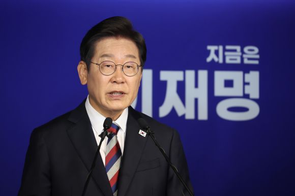 이재명 대선후보 기자간담회 - 이재명 더불어민주당 대선 후보가 25일 서울 여의도 당사에서 기자간담회를 하고 있다. 2025.05.25. 뉴시스