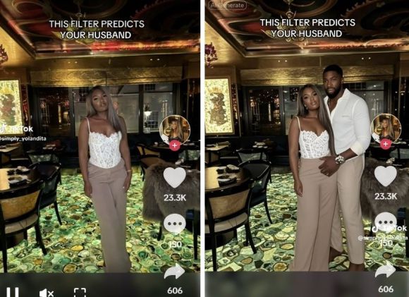 혼자 찍은 셀카(왼쪽)에 AI 필터를 적용해 가상의 남자친구가 등장한 모습(오른쪽). 편집 앱 ‘캡컷’을 사용해 제작됐다. 틱톡 캡처.