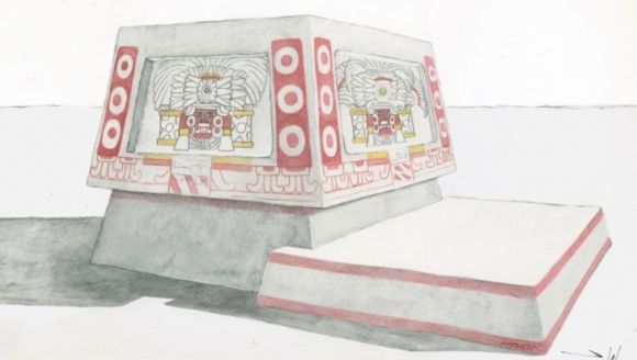 지난 4월 과테말라의 티칼에서 발견된 1700년 전 제단을 복원한 이미지. CNN 제공