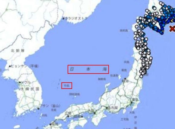 31일 일본 홋카이도 남동부 앞 해역에서 발생한 지진 관련 보도에서 국내 일부 언론이 쓴 일본 기상청 지도. 독도는 다케시마, 동해는 일본해로 표기돼 있다. 2025.6.1 서경덕 페이스북