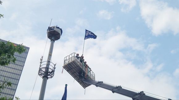 서울 중구 한화빌딩 앞 고공농성 현장. 2025.6.19. 거통고조선하청지회 제공