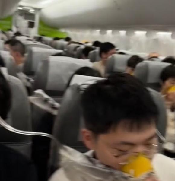 지난달 30일 오후 5시 49분쯤 상하이 푸둥공항에서 이륙한 스프링에어라인 여객기가 고도 1만 1000m에서 유압 시스템 이상으로 7000m 가량을 급강하했다. 사진은 사고 당시 기내 상황을 담은 모습. 엑스 캡처