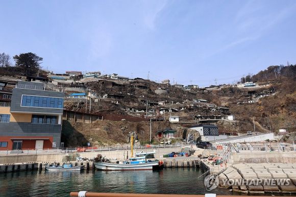 경북 영덕군 영덕읍 석리 따개비마을이 지난 3월 번진 산불로 여기저기 타 처참한 모습을 보이고 있다. 연합뉴스