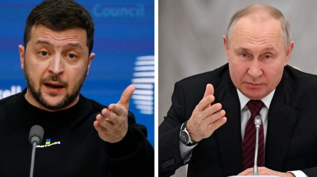 왼쪽부터 젤렌스키 우크라이나 대통령, 푸틴 러시아 대통령 자료사진