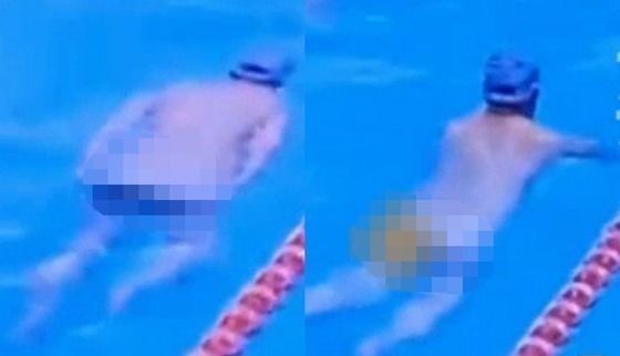 중국 광둥성 광저우의 한 수영장에서 한 남성이 수영을 하다가 갑자기 수영복을 내린 뒤 대변을 배출했다. 중국 SNS 캡처