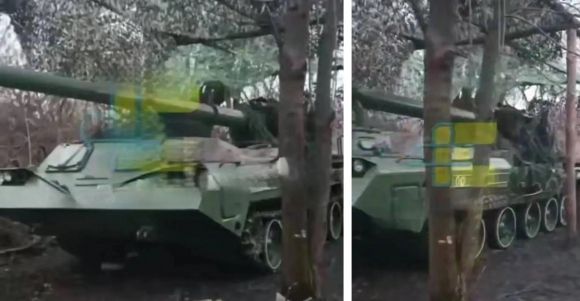 2025년 2월 러시아 국경 인근에 배치된 것으로 알려진 북한의 170㎜ M1989 ‘곡산’ 자주포. 영상 캡처