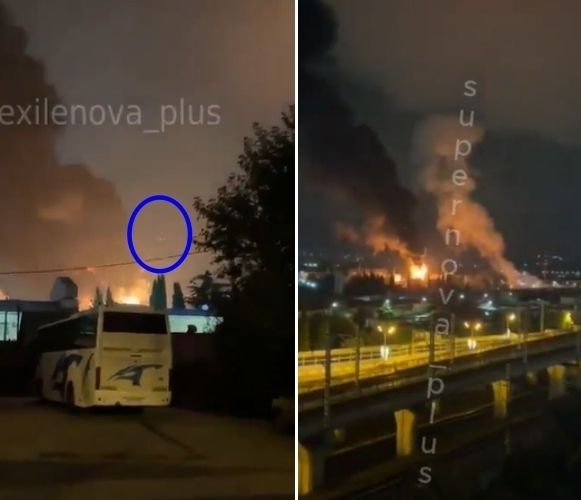 현지시간으로 2일 밤부터 3일 아침 사이 우크라이나 드론의 공격을 받은 러시아 소치의 석유 저장소에서 거대한 화재가 발생했다. 엑스 캡처