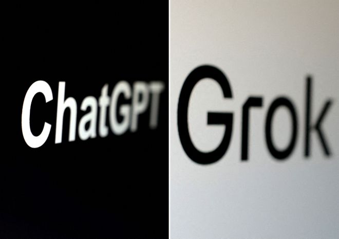 오픈AI의 챗GPT(왼쪽)와 xAI의 그록(Grok) 로고. 각각 2025년 1월 22일, 2월 16일에 촬영된 일러스트 이미지. 로이터 연합뉴스