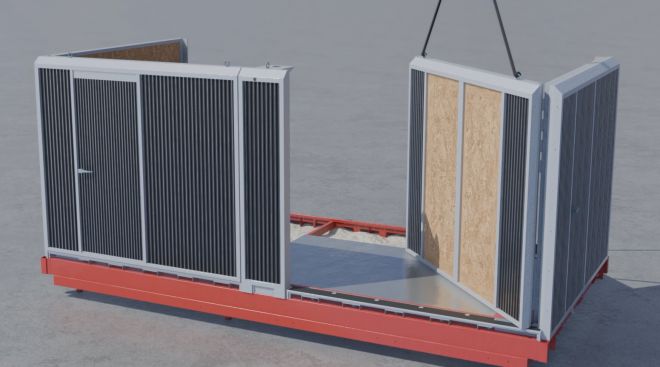 접이식 모듈러 시스템의 스윙벽체를 펼치는 모습. 건설연 제공