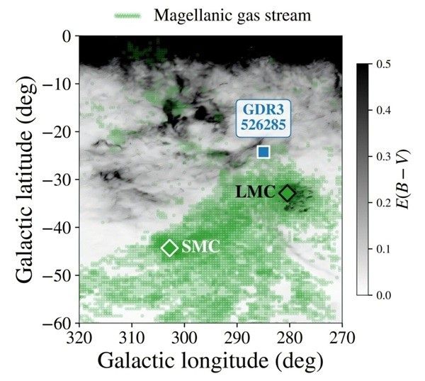 망원경으로 포착한 GDR3_526285의 위치. Credit: The Astrophysical Journal Letters (2025). DOI: 10.3847/2041-8213/adf196.